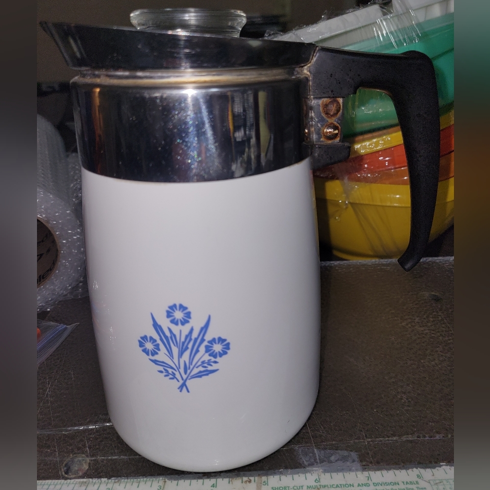 CorningWare Blue Corn Flower 6C Stove Top Coffee Percolator Complete Vintage